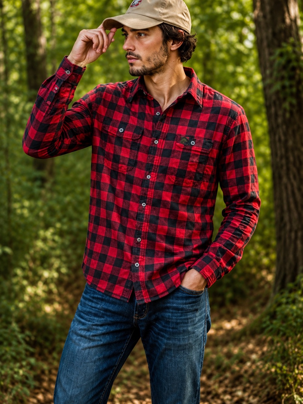 Men's Red & Black Plaid Button-Up Shirt